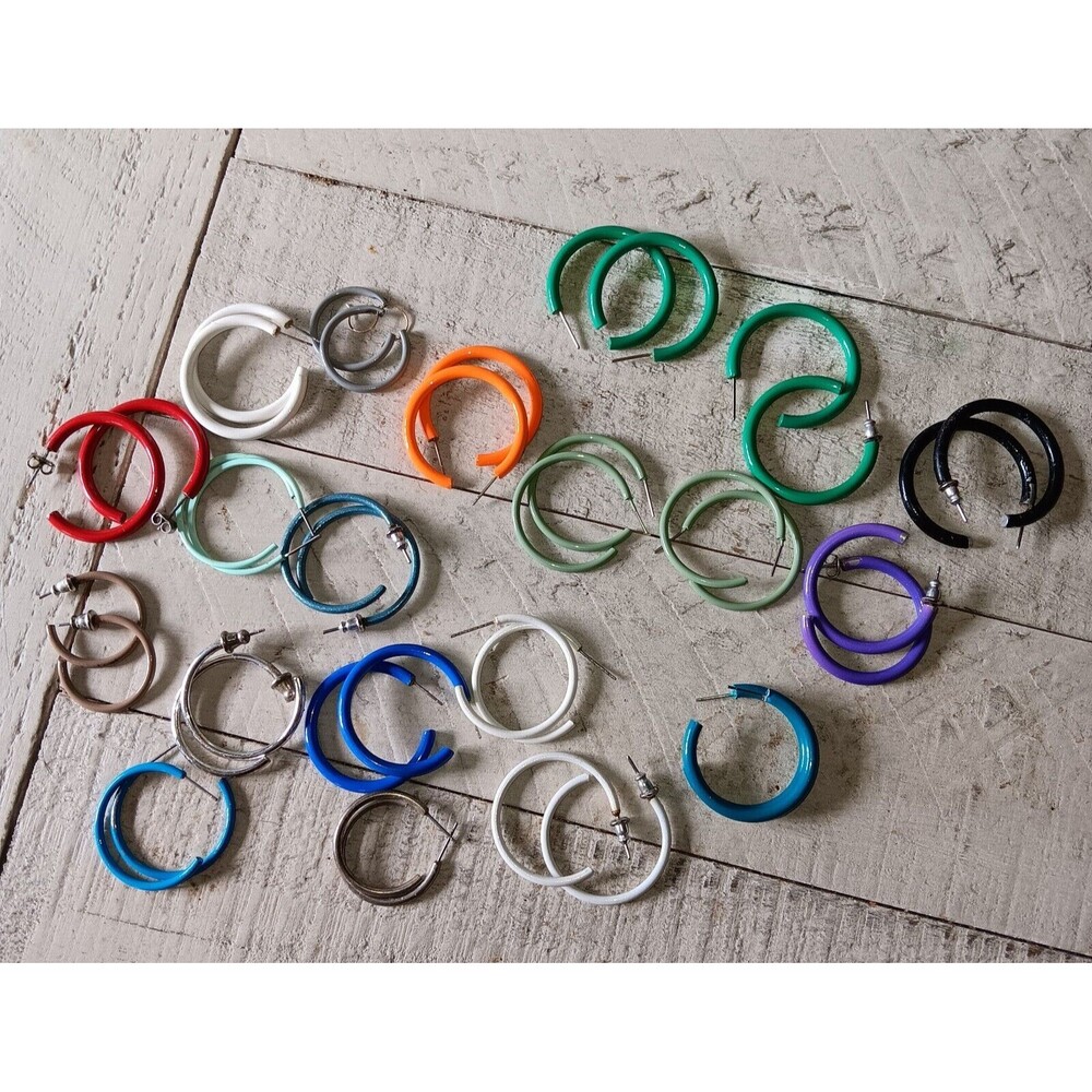 20 Pairs Of Colored Metal Hoops Multicolored And Multisizes Vintage